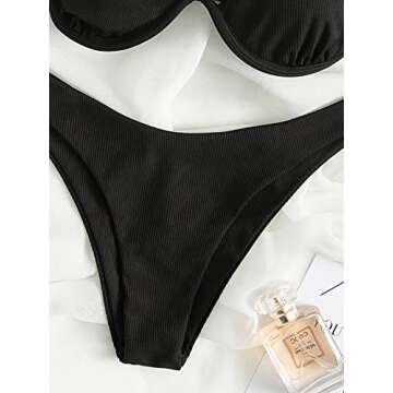 MakeMeChic Women's Chic Ribbed 2 Piece Swimsuit - Push Up Bikini Set