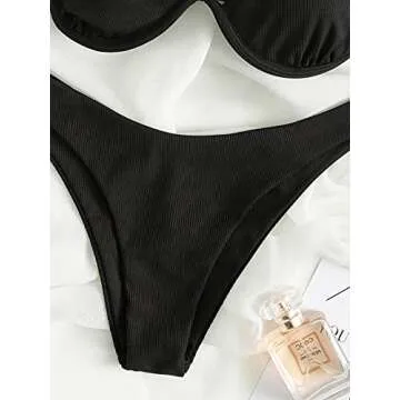 MakeMeChic Women's Chic Ribbed 2 Piece Swimsuit - Push Up Bikini Set