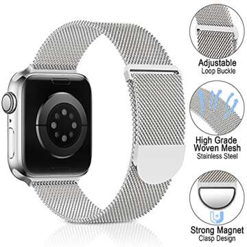 Sunnywoo Milanese Mesh Loop Compatible with Apple Watch Bands 42mm 44mm 45mm 46mm 49mm 38mm 40mm 41m...