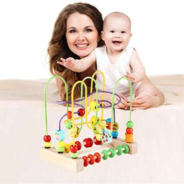 Wondertoys Bead Maze Toy for Toddlers Wooden Colorful Abacus Roller Coaster Educational Circle Toys for Babies Bead Maze Activity Cube Sensory Toys for Children