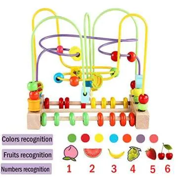 Wondertoys Bead Maze Toy for Toddlers Wooden Colorful Abacus Roller Coaster Educational Circle Toys for Babies Bead Maze Activity Cube Sensory Toys for Children