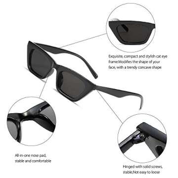 BOJOD 2Pack Small Square Cat Eye Sunglasses for Women Trendy Retro Skinny Cool 90s Sunglasses Black+Tortoise