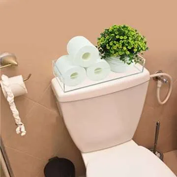 Tasybox Toilet Paper Holder with Storage, Acrylic Toilet Tank Tray, Clear Bathroom Trays with Handle...