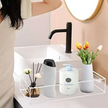 Tasybox Toilet Paper Holder with Storage, Acrylic Toilet Tank Tray, Clear Bathroom Trays with Handles Vanity Tray for Home Decor