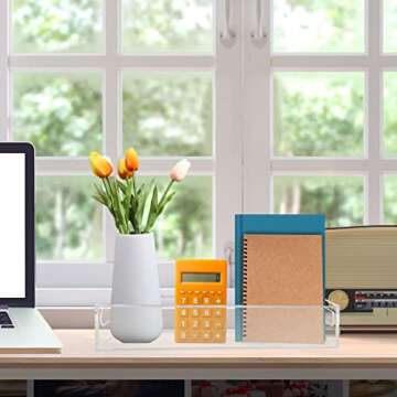 Tasybox Toilet Paper Holder with Storage, Acrylic Toilet Tank Tray, Clear Bathroom Trays with Handles Vanity Tray for Home Decor