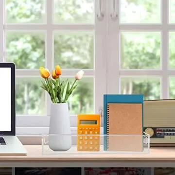 Tasybox Toilet Paper Holder with Storage, Acrylic Toilet Tank Tray, Clear Bathroom Trays with Handles Vanity Tray for Home Decor