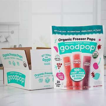 GoodPop Organic Freezer Pops - Cherry Limeaide, Fruit Punch, Grape, 100% Juice, No Added Sugar - 20ct, Box