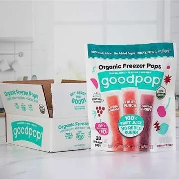 GoodPop Organic Freezer Pops - Cherry Limeaide, Fruit Punch, Grape, 100% Juice, No Added Sugar - 20ct, Box