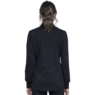 Cherokee Womens Zip Up Scrub Jackets with Breathable Mesh and Shirttail Hemline WW301, XS, Black