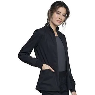 Cherokee Womens Zip Up Scrub Jackets with Breathable Mesh and Shirttail Hemline WW301, XS, Black