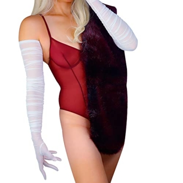 DooWay Women's Tulle Super Long Gloves White Stretchy Lace Mush Semi Sheer Ruched TECH Touchscreen O...