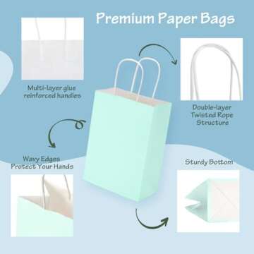 MESHA Small Gift Bags 36 Pcs 5.9X3.1X8.2 Paper Bags with Handles bulk, Teal Party Favor Bags for Small Business, Birthday, Weddings,Party Paper Shopping Bags,Graduation Gift Bags