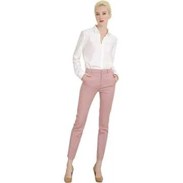 Marycrafts Women's Work Ankle Dress Pants Trousers Slacks (10, Pink 1)