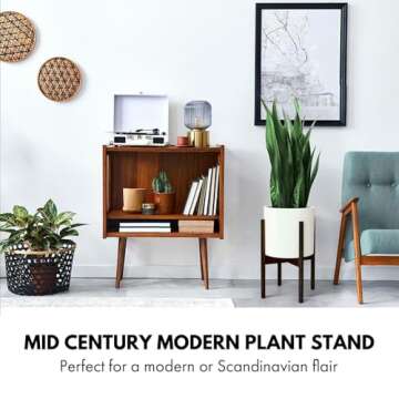 Fox & Fern Adjustable Plant Stand Indoor — 8 to 12 Inch Mid Century Bamboo Plant Stand with Adjust...