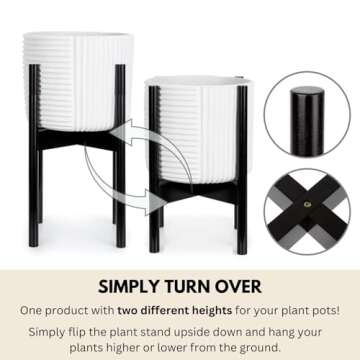 Fox & Fern Adjustable Plant Stand Indoor — 8 to 12 Inch Mid Century Bamboo Plant Stand with Adjustable Width; Plug In Design; Easy to Assemble; Two Height Options - For 8, 9, 10, 11 & 12 Inch Pots
