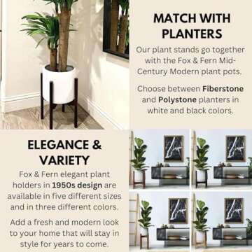 Fox & Fern Adjustable Plant Stand Indoor — 8 to 12 Inch Mid Century Bamboo Plant Stand with Adjustable Width; Plug In Design; Easy to Assemble; Two Height Options - For 8, 9, 10, 11 & 12 Inch Pots