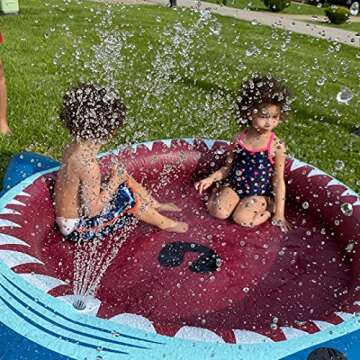 Jasonwell Inflatable Kiddie Pool Sprinkler: Splash Pad for Kids Toddlers 71-Inch 3-in-1 Children Ball Pit Shark Baby Wading Pool Outdoor Swimming Pool Summer Water Toys for Boys Girls Dogs