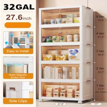 SAILUN Stackable Storage Bins Folding Collapsible Storage Bins with Lid, Closet Organizers and Storage, Storage Box with Door White (27.6" W x 17" D x 46.8" H)