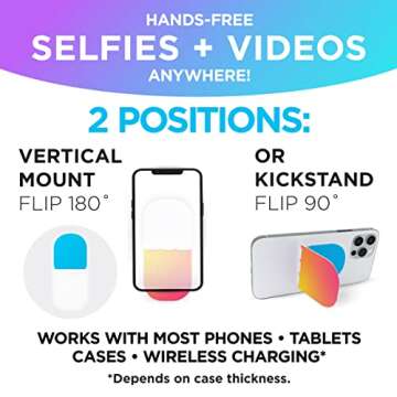 Flipstik 3.0 Foldable Adhesive Phone Mount – Sticks to Any Flat Surface – Hands Free Selfies, Videos, Car Mount, Phone Stand, Travel Accessory – Sticky Phone Mount (Opal)