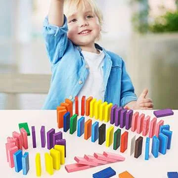 BigOtters Wooden Dominos Blocks Set, 360 Pieces, 12 Colors, Educational Racing Game for Boys and Girls,Kids Party Favor