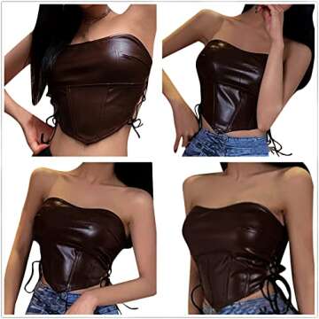 Sexy PU Leather Crop Top - Corset Style - Women's Fashion