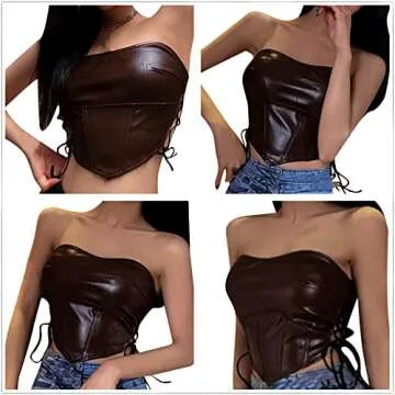 Sexy PU Leather Crop Top - Corset Style - Women's Fashion