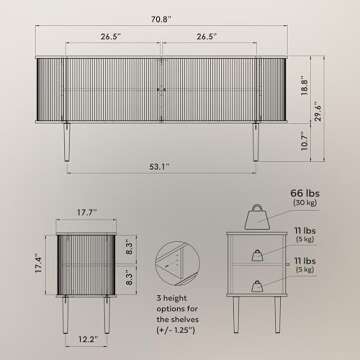 WERMO 71’’ Black Sideboard Cabinet with Doors and Shelves - Black Cabinet for Living Room, Bedro...