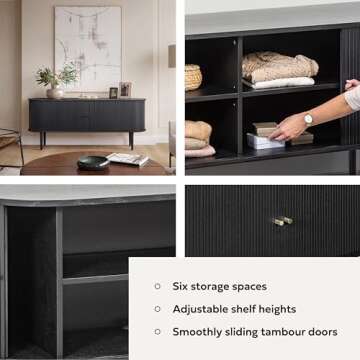 WERMO 71’’ Black Sideboard Cabinet with Doors and Shelves - Black Cabinet for Living Room, Bedroom, Entryway and Office Credenza. Kitchen Buffet, Modern Media Console Table with Storage (Black Oak)