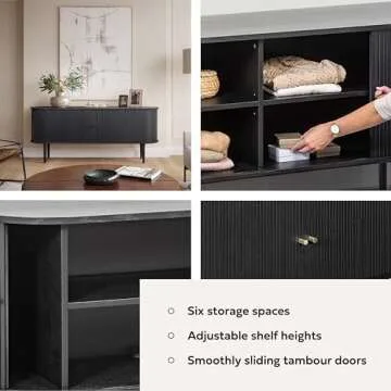 WERMO 71’’ Black Sideboard Cabinet with Doors and Shelves - Black Cabinet for Living Room, Bedroom, Entryway and Office Credenza. Kitchen Buffet, Modern Media Console Table with Storage (Black Oak)