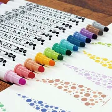 Kuretake CLEAN COLOR DOT Dual tip markers 12 colors set, 0.5mm fine tip and a flexible dot tip, for Journals, Crafts, Illustration, Lettering, Planners, for Adult, Kids, Made in Japan