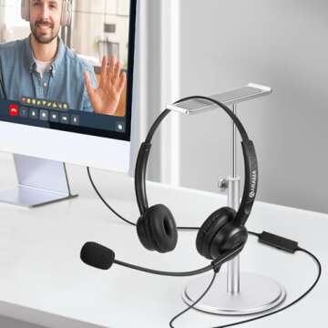 Arama Cell Phone Headset w/Lightweight Secure-Fit Headband, Pro Noise Canceling Mic and in-line Controls 3.5mm Headset for iPhone, Samsung, LG, HTC, BlackBerry Mobile Phone and iPad Tablets