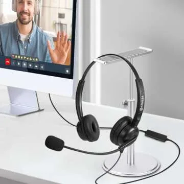 Arama Cell Phone Headset w/Lightweight Secure-Fit Headband, Pro Noise Canceling Mic and in-line Controls 3.5mm Headset for iPhone, Samsung, LG, HTC, BlackBerry Mobile Phone and iPad Tablets