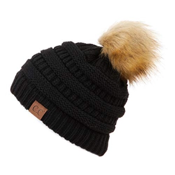 Hatsandscarf Unisex Ombre Ribbed Knit Beanie with Pom Pom