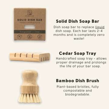Zero Waste MVMT Dish Washing Bundle Kit | Eco-Friendly Solid Dish Soap, Cedar Soap Tray, Bamboo Pot ...