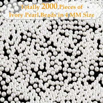 Pearl Beads for Craft, Anezus 2000pcs Ivory Faux Fake Pearls, 4 MM Small Sew on Pearl Beads with holes for Jewelry Making, Bracelets, Necklaces, Hairs, Crafts, Decoration and Vase Filler