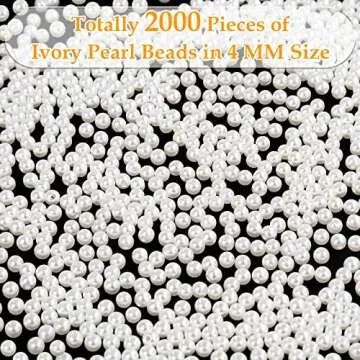 Pearl Beads for Craft, Anezus 2000pcs Ivory Faux Fake Pearls, 4 MM Small Sew on Pearl Beads with holes for Jewelry Making, Bracelets, Necklaces, Hairs, Crafts, Decoration and Vase Filler