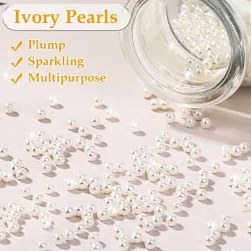 Pearl Beads for Craft, Anezus 2000pcs Ivory Faux Fake Pearls, 4 MM Small Sew on Pearl Beads with holes for Jewelry Making, Bracelets, Necklaces, Hairs, Crafts, Decoration and Vase Filler
