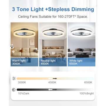 Ceiling Fans with Lights and Remote, 20"Modern Low Profile Ceiling Fan with Light , Stepless Color T...