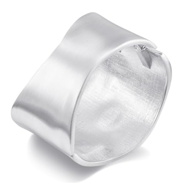 ENSKEFEN Wide Matte Silver Bangle Bracelets for Women Chunky Antique Silver Cuff Bracelet Irregular ...