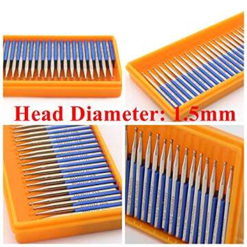 JINGLING Diamond Grinding Bits 1.5mm Spherical Head Bur with Shank 2.35mm Pack of 30Pcs