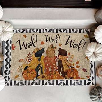 Artoid Mode Woof Dog Pumpkin Leaves Fall Doormat, Autumn Home Decor Low-Profile Switch Rug Door Mat ...