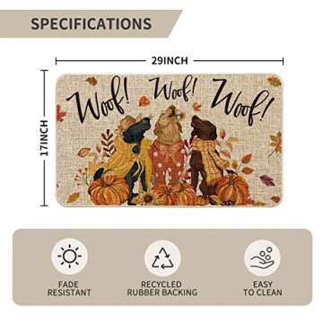 Artoid Mode Woof Dog Pumpkin Leaves Fall Doormat, Autumn Home Decor Low-Profile Switch Rug Door Mat Floor Mat for Indoor Outdoor 17x29 Inch