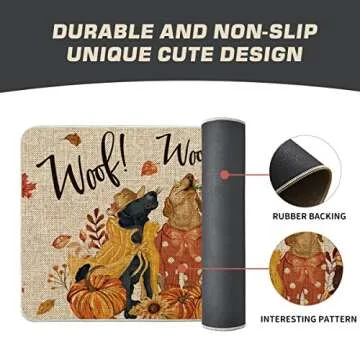 Artoid Mode Woof Dog Pumpkin Leaves Fall Doormat, Autumn Home Decor Low-Profile Switch Rug Door Mat Floor Mat for Indoor Outdoor 17x29 Inch