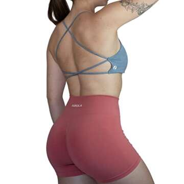 AUROLA Earth Workout Sports Bras Women Athletic Removable Padded Backless Strappy Criss Cross Light Support Gym Fitness Yoga Crop Bra