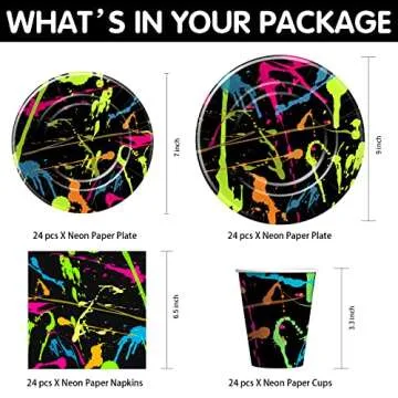 HIPVVILD Neon Party Supplies Tableware Set for 24 Guests - Glow Party Decorations