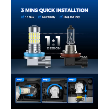 Marsauto H11 H8 LED Fog Light Bulbs, 10,000 Lumens 6000K White, 48 Chips Fog Lights, Perfect Fit H11...