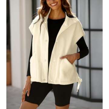 Yozazzy Women's Oversized Fleece Vest Casual Sleeveless Fuzzy Sherpa Jacket Winter Warm Button Down ...