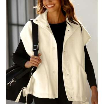 Yozazzy Women's Oversized Fleece Vest Casual Sleeveless Fuzzy Sherpa Jacket Winter Warm Button Down Outerwear with Pockets(Beige-M)