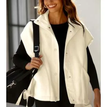 Yozazzy Women's Oversized Fleece Vest Casual Sleeveless Fuzzy Sherpa Jacket Winter Warm Button Down Outerwear with Pockets(Beige-M)