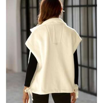 Yozazzy Women's Oversized Fleece Vest Casual Sleeveless Fuzzy Sherpa Jacket Winter Warm Button Down Outerwear with Pockets(Beige-M)